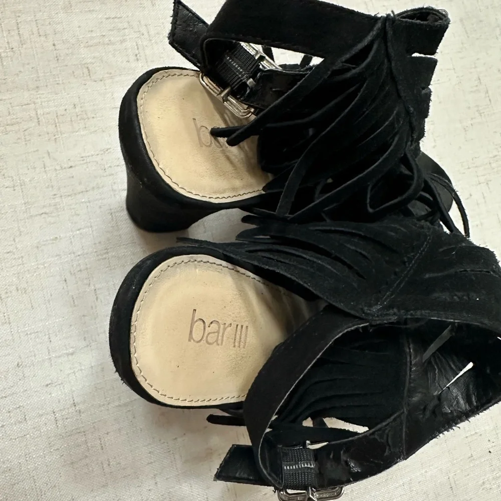 Bar III Black Fringe Block Heels - Picture 6 of 10